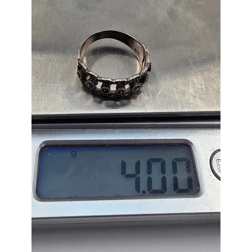 Vintage 925 Sterling Silver Marcasite Filigree Scalloped Band Ring Size 8.5